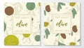 Vector set of olive natural cosmetic horizontal banners on a pattern. Vector hand drawn illustration