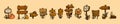 Vector set of pointers made of wood autumn nature. Collection of vintage brown pointers with carved elements snail, pumpkin, log,