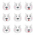 Vector set with polar bear emotion faces isolated on white. Royalty Free Stock Photo