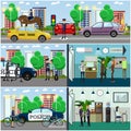 Vector Set Of Police Concept Posters, Banners In Flat Style