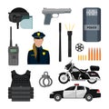 Vector set of police objects and equipment isolated on white background. Design items, icons. Royalty Free Stock Photo