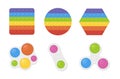 Vector Set of popular Pop It Fidgets in rainbow colors and Simple Dimple hand toy. Antistress, relaxing toys with push