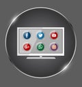 Vector set of popular social media icon with in television screen . Illustration, application.