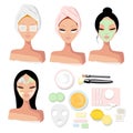 Vector set portrait of a girls with beauty procedures