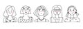 Vector set of portraits of people. Cartoon funny minimalistic female characters of different ages. Drawings of women`s faces with Royalty Free Stock Photo