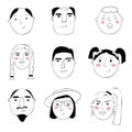 Vector set of portraits of people. Cartoon funny minimalistic female and male characters. Drawings of people's faces with Royalty Free Stock Photo