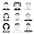 Vector set of portraits of people. Cartoon funny minimalistic female and male characters. Drawings of people's faces with Royalty Free Stock Photo