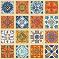 Vector set of Portuguese tiles. Collection of colored patterns for design and fashion