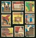 Set of postage stamps on the travel theme