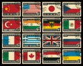 Set of stamps with flags of different countries Royalty Free Stock Photo