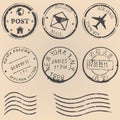 Vector set of postal stamps on brown background Royalty Free Stock Photo