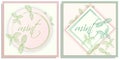 Vector set of postcards templates, invitation with hand-drawn graphics sprigs of beautiful mint, Gently color shades of green,
