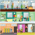 Electrical, plumbing, gas appliance repair services vector flat poster set