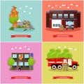 Vector set of posters with fire fighting concept design elements Royalty Free Stock Photo