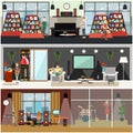 Radio broadcast concept vector flat poster set