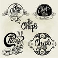 Vector set of potato chips labels, design elements Royalty Free Stock Photo