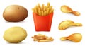 Vector set of potato snacks, french fries, chips