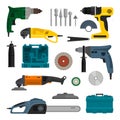 Vector set of power electric tools. Repair and construction working equipment. Royalty Free Stock Photo
