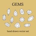 Vector set of precious, semiprecious stones. Hand-drawn style, Doodle.