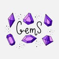 Vector set of precious, semiprecious stones. Hand-drawn style, Doodle.