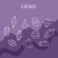 Vector set of precious, semiprecious stones. Hand-drawn style, Doodle.