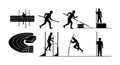 Pole vault sport silhouette vector set showing athletes jumping and preparing for vault in dynamic poses Royalty Free Stock Photo