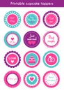 Vector set of printable cupcake wedding toppers Royalty Free Stock Photo