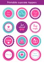 Vector set of printable cupcake wedding toppers