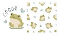 Vector set for printing on children's products. Cute print for printing and seamless vector pattern. Cute frog and