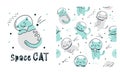 Vector set for printing on children's products. Seamless pattern and print for printing. An astronaut cat hugs the