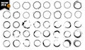 Vector set of processed ink black brushes for creating closed frames of any shape. Collection of monochrome textured Royalty Free Stock Photo