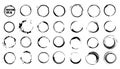 Vector set of processed ink black brushes for creating closed frames of any shape. Collection of monochrome textured Royalty Free Stock Photo