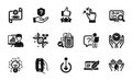 Vector set of Protection shield, Info app and Touchscreen gesture icons simple set. Vector