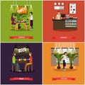 Vector set of pub concept posters in flat style Royalty Free Stock Photo