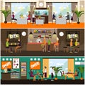 Vector set of pub and restaurant concept posters, flat style Royalty Free Stock Photo