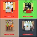 Vector set of pub and restaurant concept posters, flat style Royalty Free Stock Photo