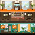 Vector set of pub, restaurant interior concept posters, flat style Royalty Free Stock Photo