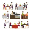 Vector set of pub and restaurant people icons, flat style