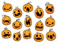 Vector set of pumpkin Emoji for Halloween. Funny, scared, angry pumpkins.