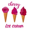 Vector Set of purple ice cream cherry with of different shapes in a cup on transparent background lettering hand made text Royalty Free Stock Photo