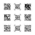 Vector set of QR codes isolated on white background, different patterns, random qr-code icons.