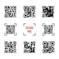 Vector Set of QR Codes, Scan Me, Code Generator Concept, Black Icons Isolated.