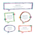 Vector set of quote blank template. Multicolor overlapping banner background. Hand drawn sketch frames.