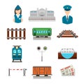 Vector set of railroad icons in flat style Royalty Free Stock Photo