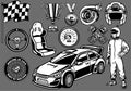 Set of Rally car racing elements