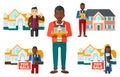 Vector set of real estate agents and house owners.