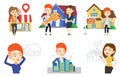 Vector set of real estate agents and house owners.
