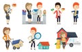 Vector set of real estate agents and house owners.