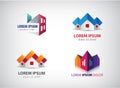 Vector set of real estate, houses, building logos. Apartment rent, origami