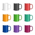 Vector set of realistic colored mugs.